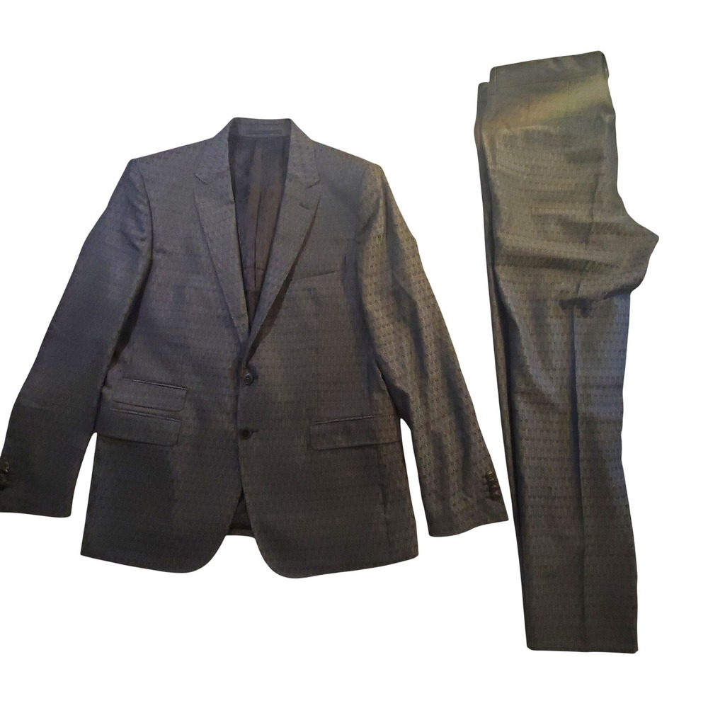 Roberto Cavalli New York Fit Suit Mens 54 Gray Jacquard Virgin Wool Made Italy